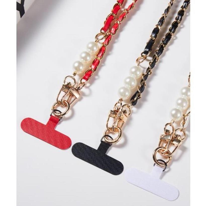 Phone Lanyard Women's Long Leather Woven Metal Chain Phone Case Detachable Phone Lanyard Diagonal Cross Bag Decoration