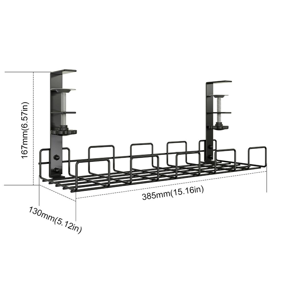 Under Desk Clamp Mounted Cord Organizer No Drill Wire Management Holder Mesh Cable Basket for Managing Cables Power Strips