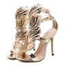 Fashion Stunning Gold High - Heel Open - Toe Sandals: Elegant Leaf Detailing, Perfect for Summer Evenings and Parties