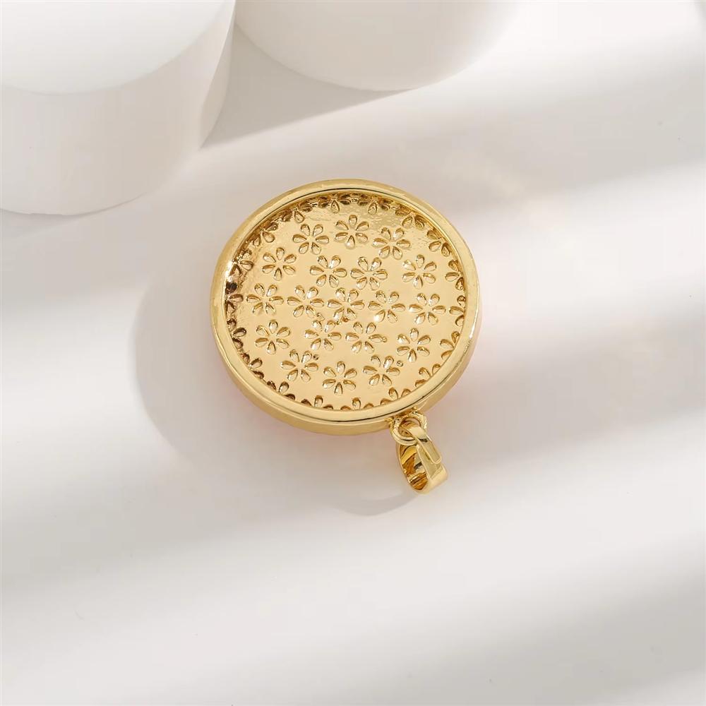 14K Gold Plated Brass Jewelry Floral Enamel Pearl Pendant Vintage Flower Round Charm for Women Fashion Accessory