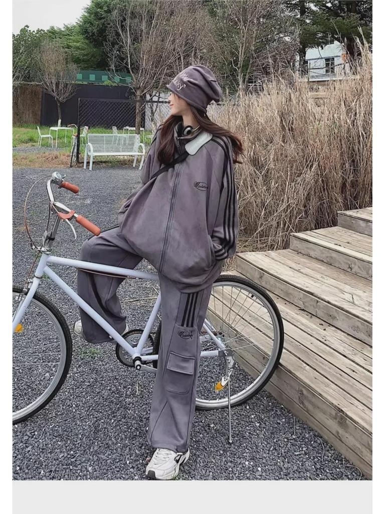 Модный осенний свитер больших размеров и повседневный спортивный комплект из двух предметов для женщин (Подходит для веса 200-300 фунтов)