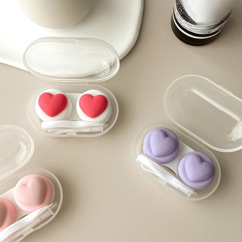 Heart Contact Lens Case with Tweezer Mini Cute Eyes Care Contact Lenses Container Box Travel Kits Eyewear Accessories Organizer