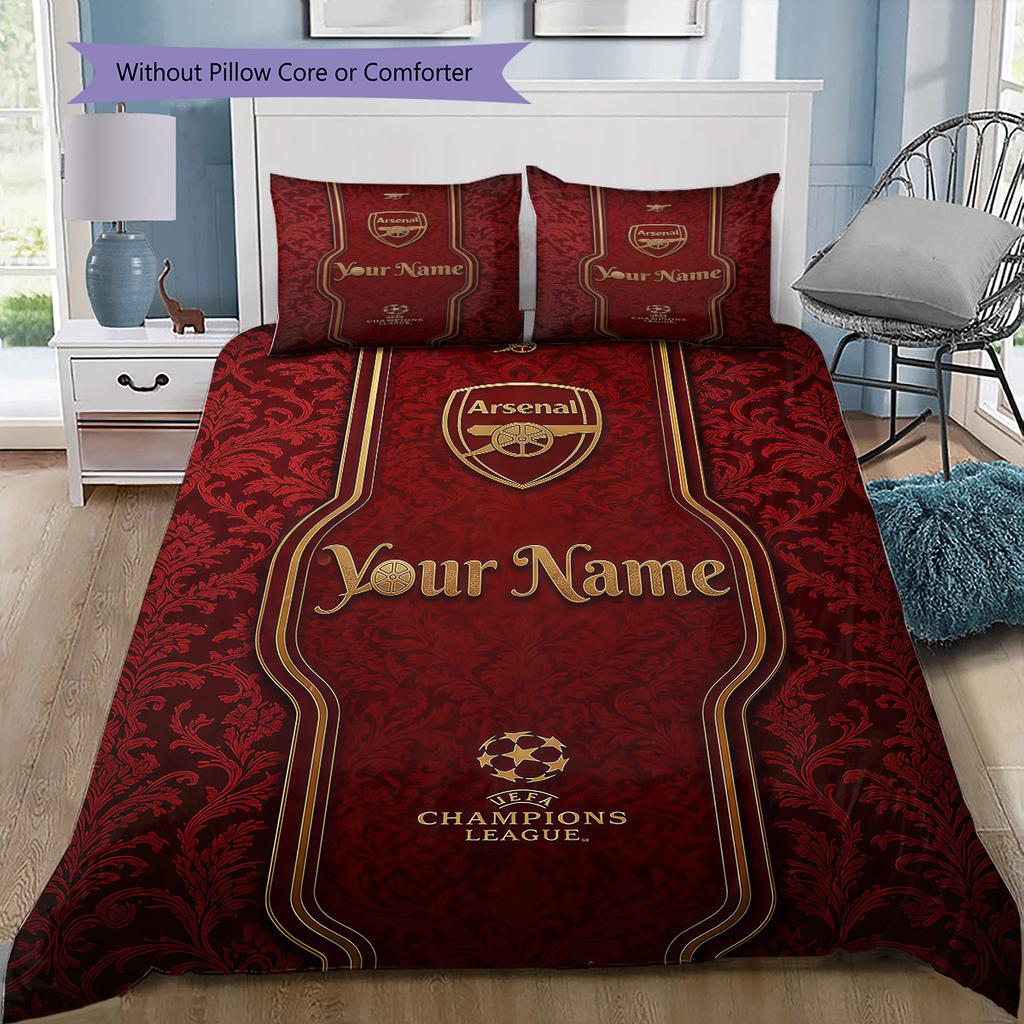 Arsenal F Custom Name Pattern Bedding Quilt Set Quilt Cover Pillowcase Home Birthday Gift(1 * duvet cover + 2 * pillowcase, without core)
