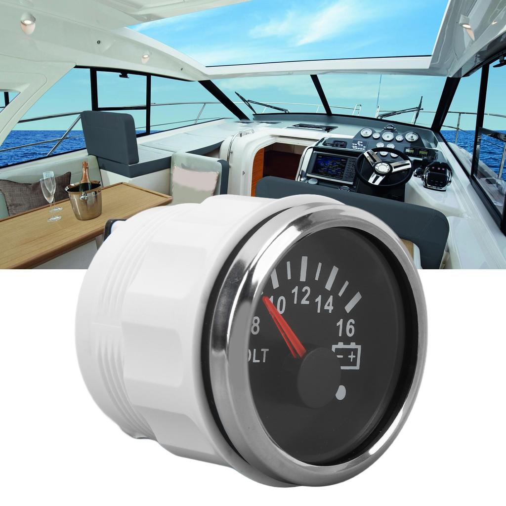 52MM Boat Voltmeter 9 to 32V Pointer Voltage Gauge with Colorful Backlight for RVs Yachts Fishing Boats Ships