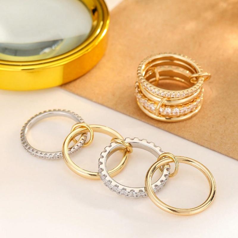 4pcs Glamorous Personalized Cubic Zirconia Multi-Layer Adjustable Copper Alloy Colorful Rings
