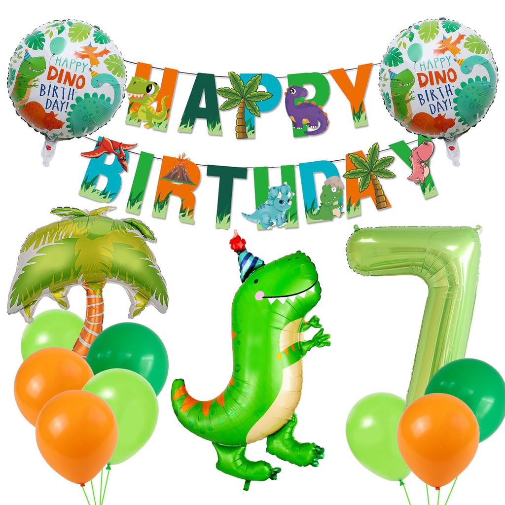 Dinosaur Theme Birthday Flag Green Dinosaur Aluminum Film Balloon Children'S Birthday Party Balloon Decoration