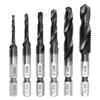 XMSSAA Tap Drill Hex for Stainless Drill Chamfer Spiral Cobalt Nitride for Iron and Metalwork Set, 6-Piece Set, Shank, Steel, Tap, Tap, Drilling,