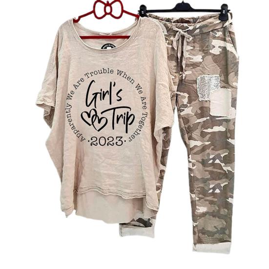 2Pcs/Set Women's Summer Casual Suit Round Neck Printed Breathable Cotton Blend Lightweight Sportswear Outfit Lady Supply