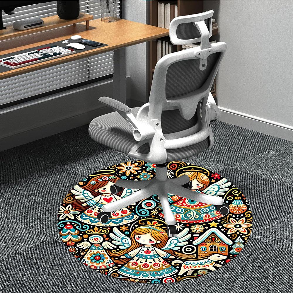 1pc Angelic Winter Office Round Area Rug, Under Office Chairs Bedroom Living Room Home Decor, Room Deco, Available in Various Sizes