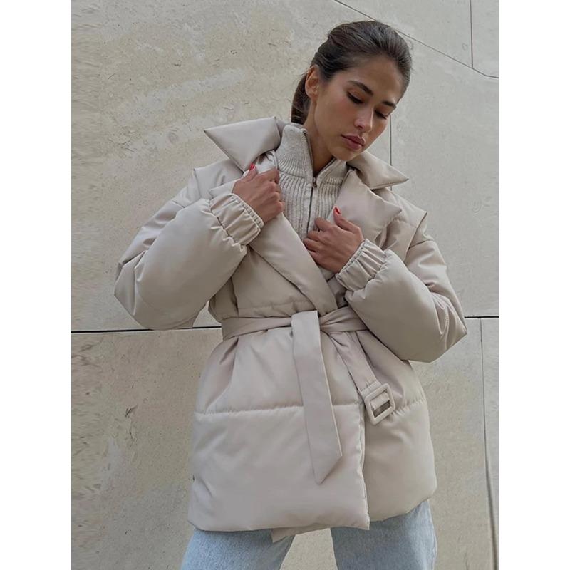 Belt Solid Color V Neck Women Coat Long Sleeve Thicken Female Jacket Winter Autumn Lace Up Pocket Fashion Lady Outwear