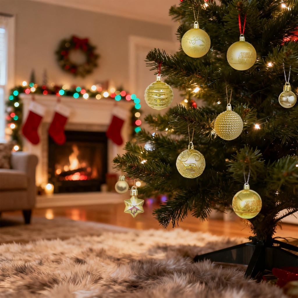 44pcs Christmas Tree Ornament Plastic Ball Decorations For DIY Crafts And Painted Designed Boxes Pendant