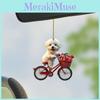 Mirror Car Acrylic Ornament Cartoon Dog Riding Bicycle Pendant For Decor Vehicle