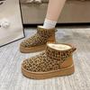 Women's Plus Size Snow Boots Shoes Casual Thick Sole Low Tube Leopard Print Velvet Flat Bottom Cotton Shoes 36-41