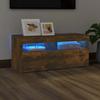 VidaXL TV Stand with LED Lights Smoked Oak 90x35x40 Cm, TV Unit with LED Light, TV Stand, Media Cabinet, TV Cabinet 815675