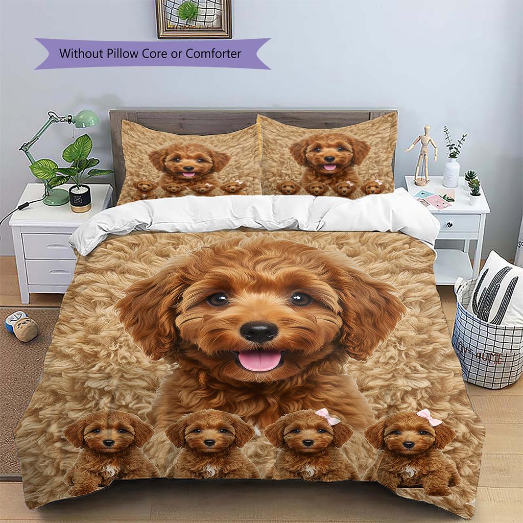 Poodle Marejus Dog Pattern Bedding Quilt Set Quilt Cover Pillowcase Home Decoration Gift (1 * duvet cover + 2 * pillowcase, without core)