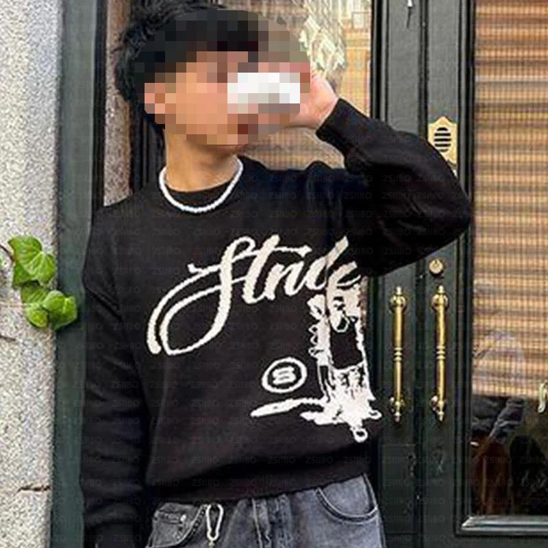 Европейская и американская осенне-зимняя уличная мода, персонализированный жаккардовый повседневный вязаный пуловер