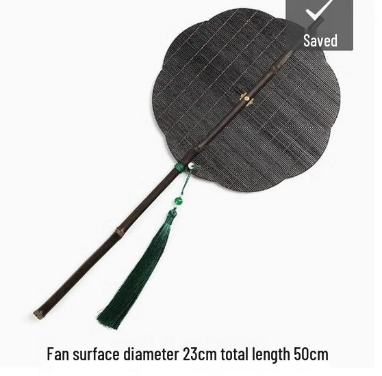 Древний фиолетовый бамбуковый лакированный круглый веер с длинной ручкой и кистями - Портативный складной дворцовый веер Ханфу