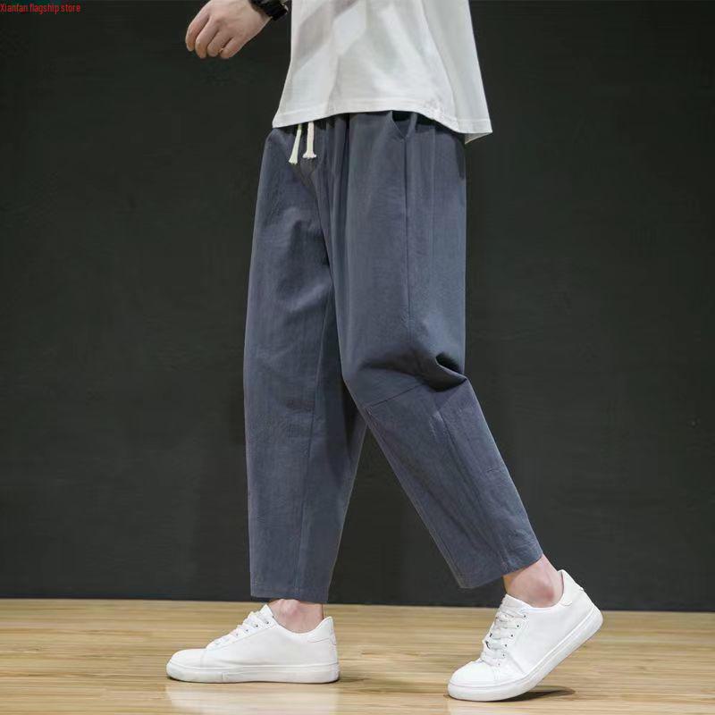 Мужские свободные летние брюки Nine-Point из хлопка и льна, повседневные, в наличии большие размеры