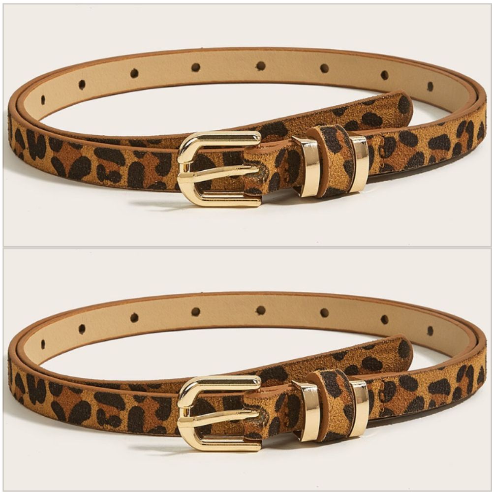 Женский ремень с игольной пряжкой, универсальный леопардовый пояс, модный тонкий ремень, подарок