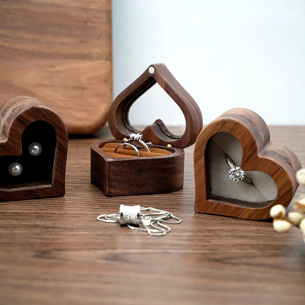 Heart Shape Wedding Wooden Ring Storage Box Jewelry Box Display Box Storage Holder