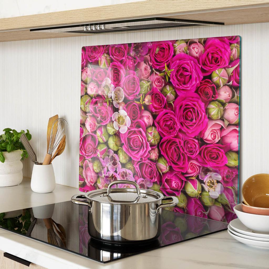 Tempered Glass Kitchen Serving Board with Rose Graphics 60x52 cm