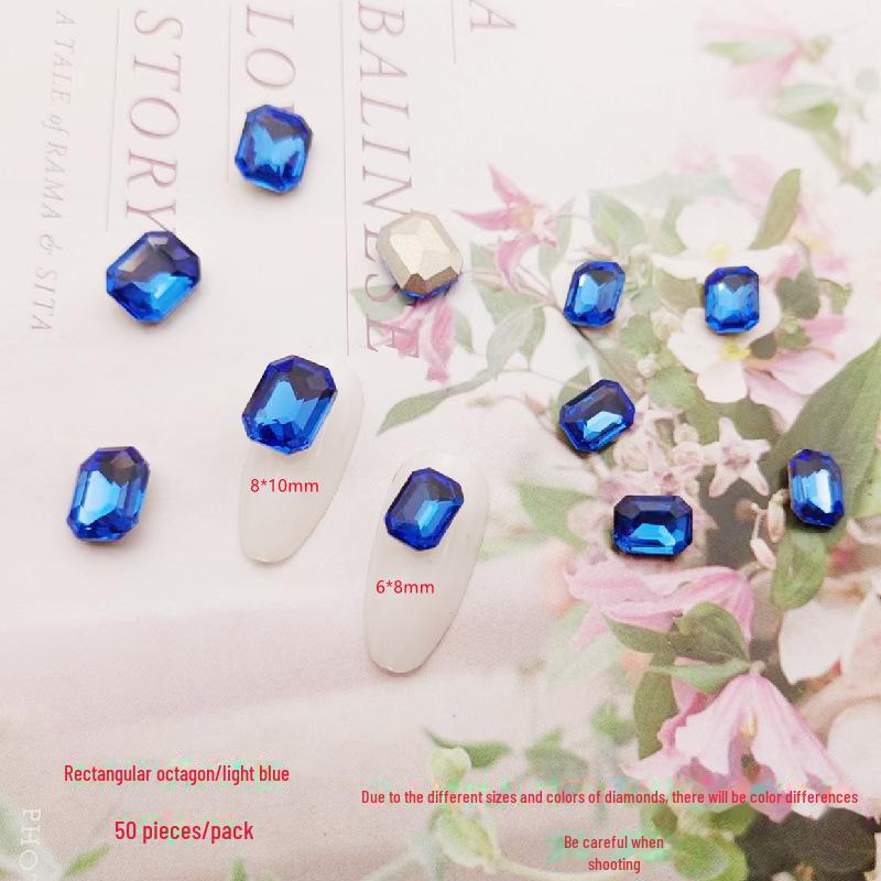 Прямоугольные восьмиугольные наклейки для дизайна ногтей - хрустальные стеклянные бриллианты и цветные сахарные камни