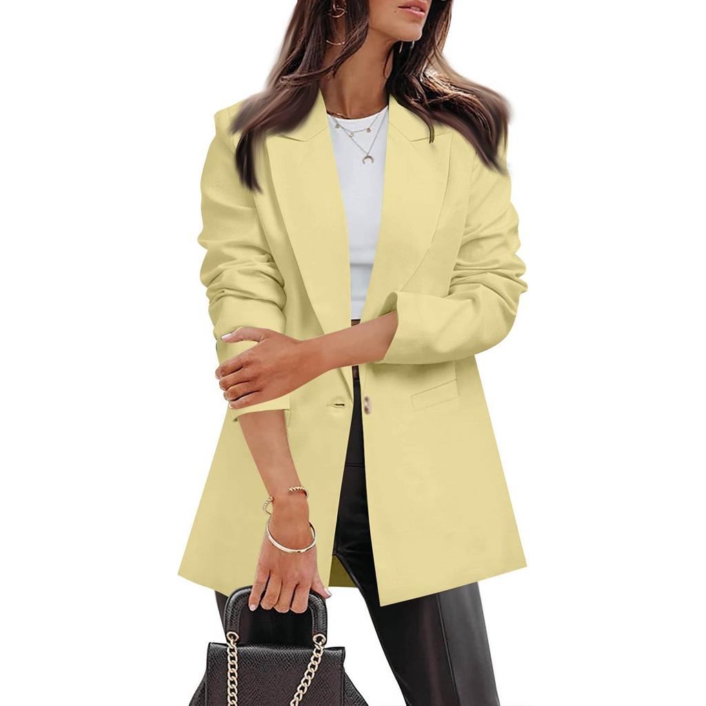 Women's Work Casual Long Sleeve V-Neck Single Button Solid Color Coat