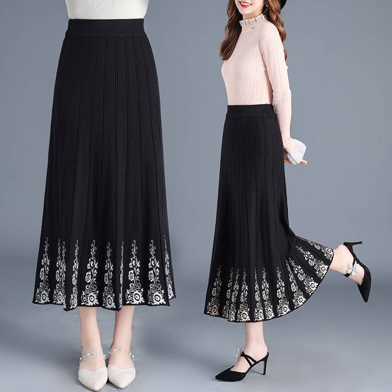 Женская утолщенная А-силуэта юбка с принтом, вязаная юбка, осень и зима, этнический стиль, высокая талия