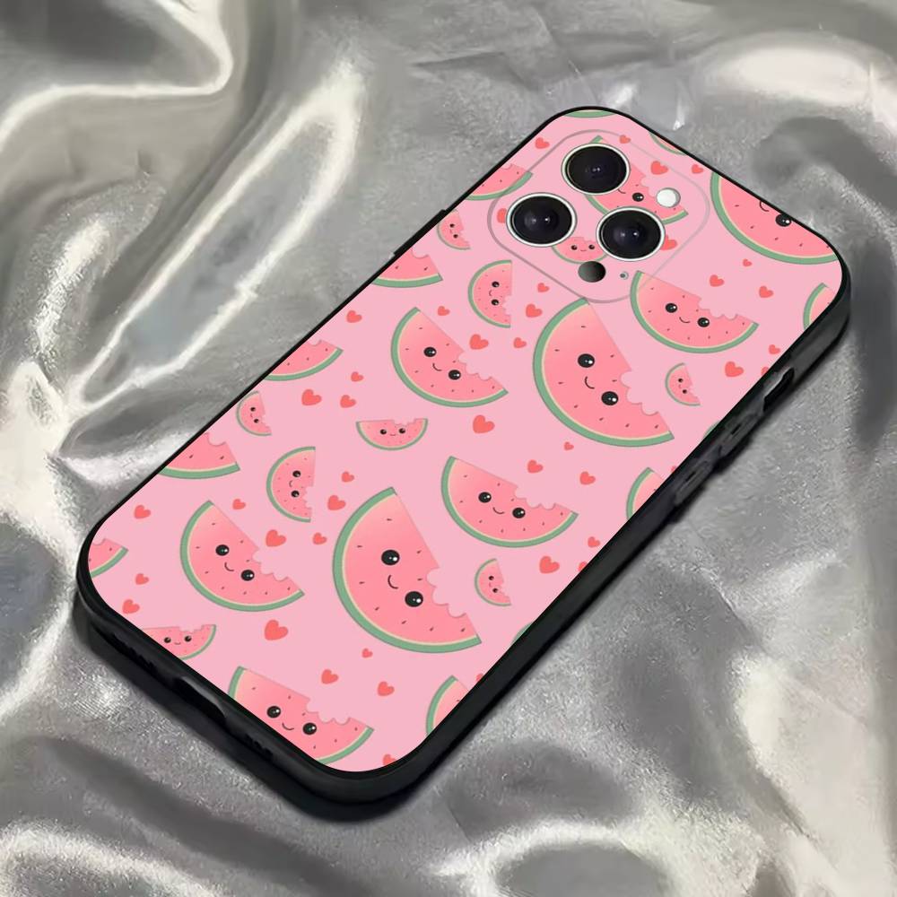 Чехол для телефона с арбузом для iPhone 16,15,14,13,12,11,Pro,Max,Plus,X,XS,SE4,E,Mini, Мягкий черный чехол