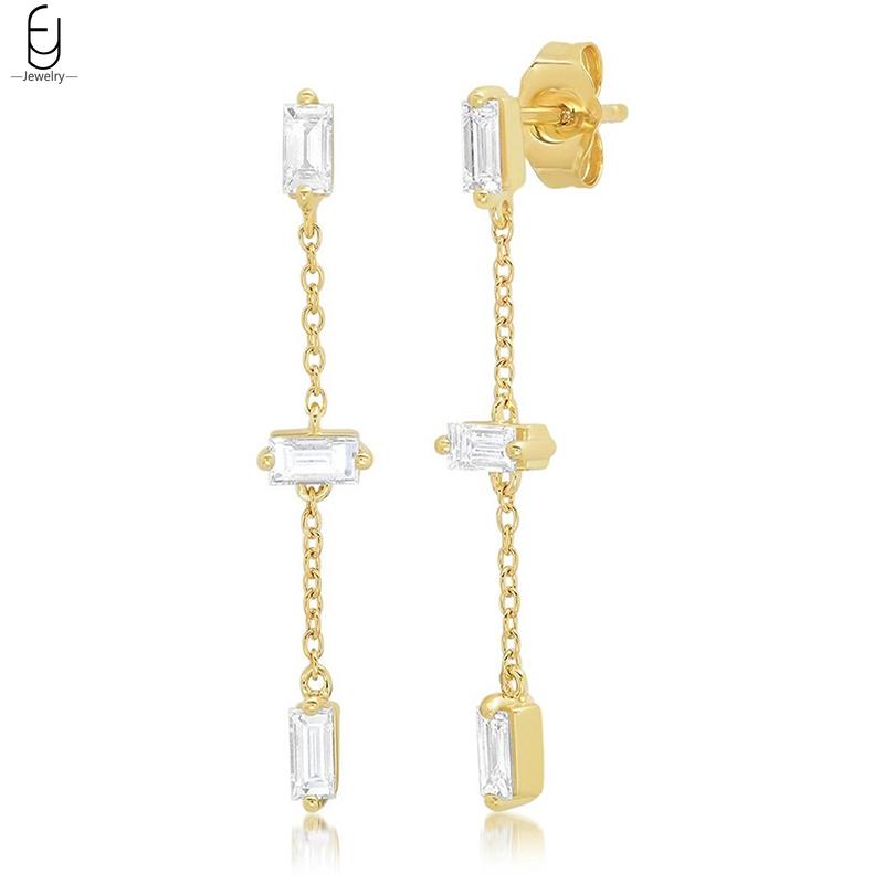 925 Silver Needle Luxury Long Chain Tassel Crystal Stud Earrings For Women Exquisite Pendant Gold Earrings Fine Jewelry