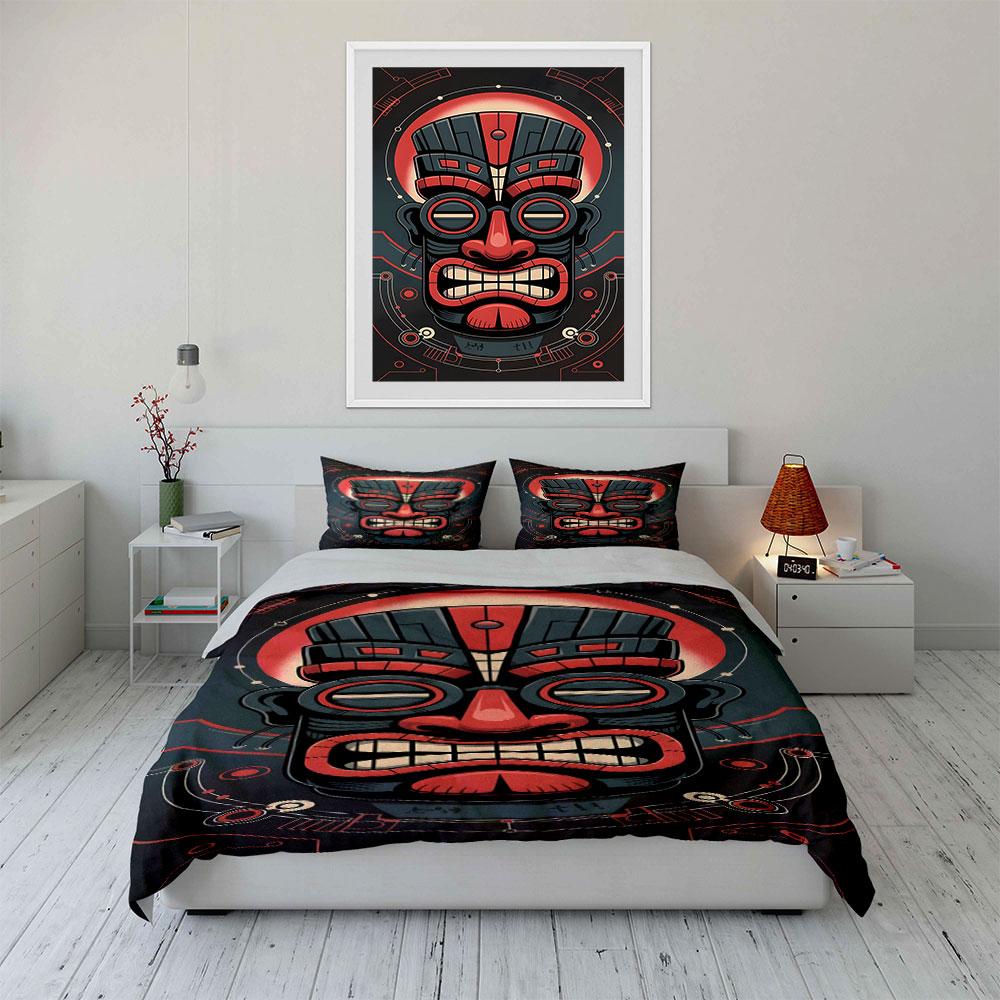 Stylized tribal mask pattern. Bedding sets Duvet cover sets Duvet covers Pillowcases(1*Duvet Cover 2*Pillowcases without duvet insert)