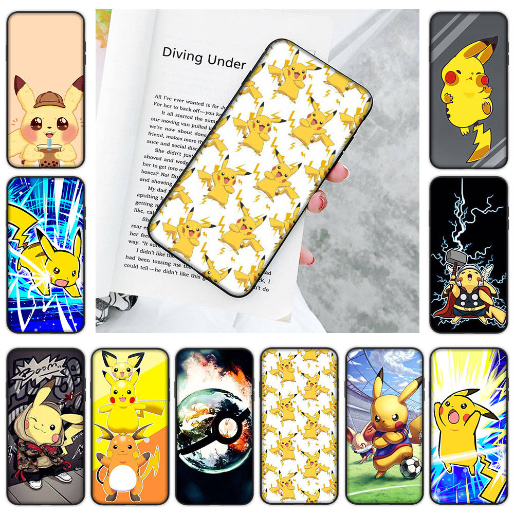 JP36 Pikachu Pokemon Black Soft Case for Xiaomi Poco X6 X4 M5 M6 F5 F6 C65 C55 C50 C51 C40 Pro Redmi 14C A3X 13C 12C 11T 10A 9C Note 7 6 8A Plus