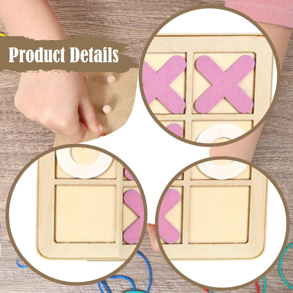 2 In 1 Wooden Geoboard and TAC Toe Game Board Educational Toy Fun Family Games for Table