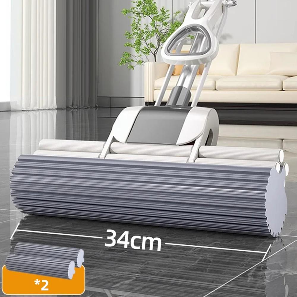 Sponge Mop System with Collapsible Mop Home Tile Floor Bathroom Cleaning Squeegee and Extendable Telescopic Long Handle