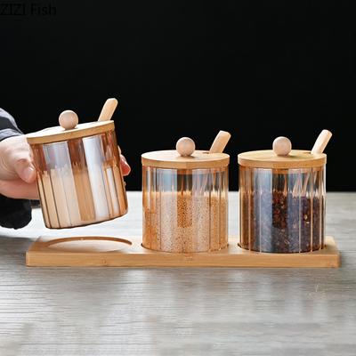 Прозрачный стеклянный набор для приправ Современная бытовая кухонная банка для соли и перца, банка для хранения специй и приправ с ложкой