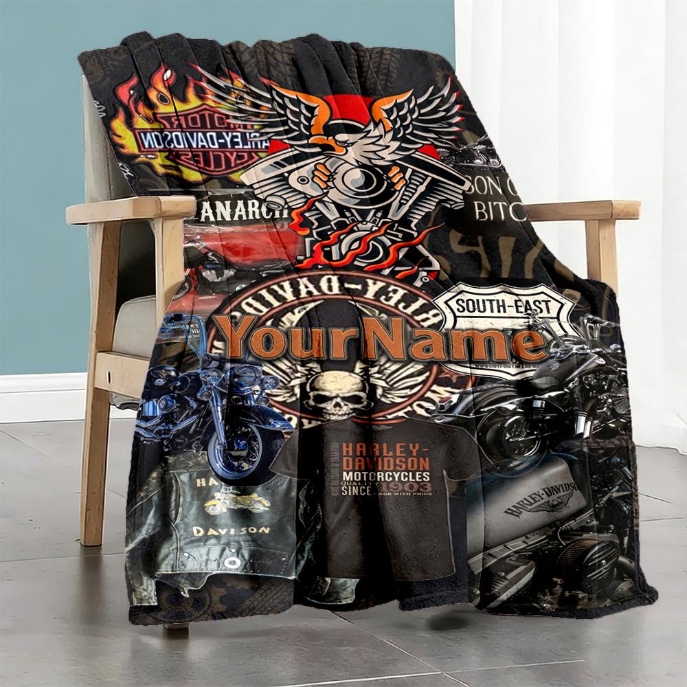 Harley-davidson Motorcycles Personalized Text Blanket Multi-purpose Personalized Blanket Warmthful Decor Suitable for Bed Picnics Home Decor Sofa