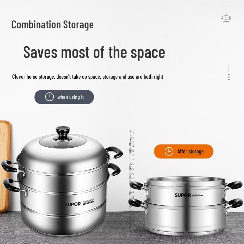 SUPOR 30cm 2-Layer 304 Stainless Steel Steamer Pot