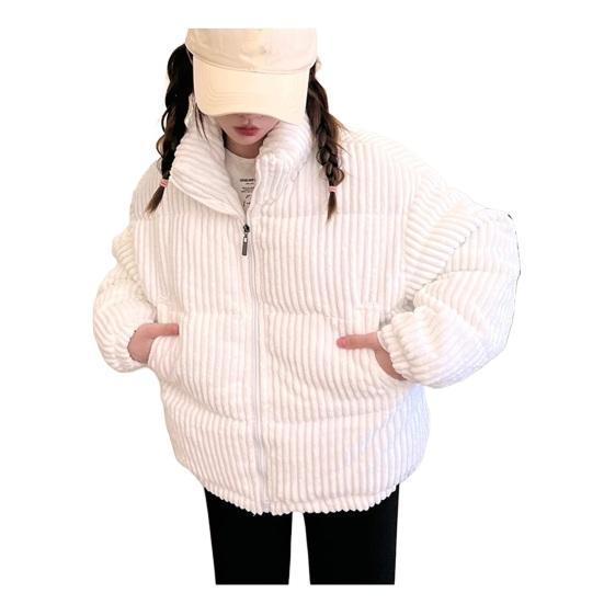 Women's Winter Jacket Corduroy Puffer Short Down Jacket Warm Quilted Cotton Coat Stand Collar Outerwear for