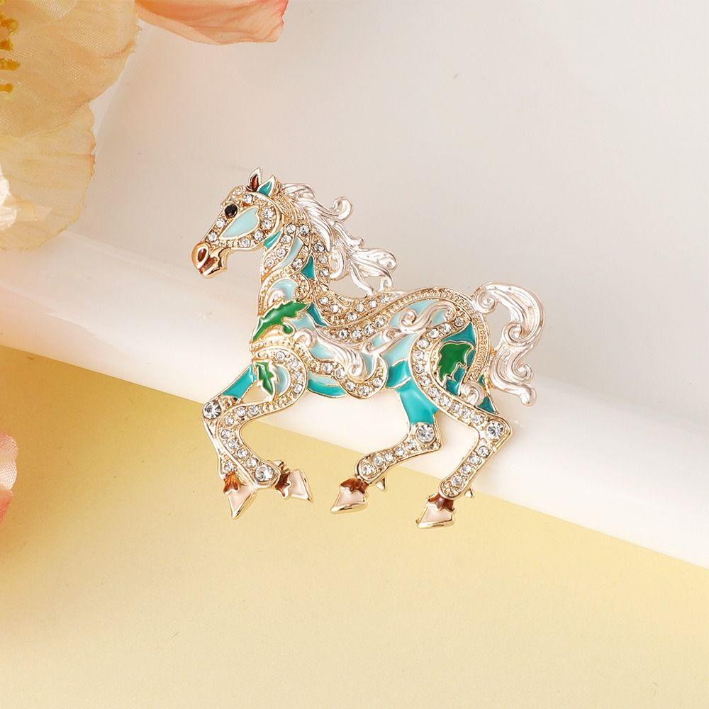 Metal Enamel Horse Brooch Pin Sparkling Mascot Horse Lapel Pin Zodiac Horse Brooch New Year Gifts