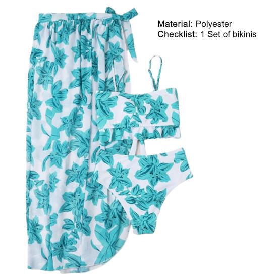 Длинная юбка Купальники Шикарный сладкий женский купальник из трех частей с рюшами