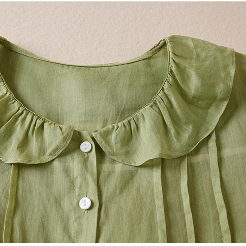 Летняя свободная однотонная хлопково-льняная рубашка с кукольным вырезом и рукавами 3/4, женская блузка