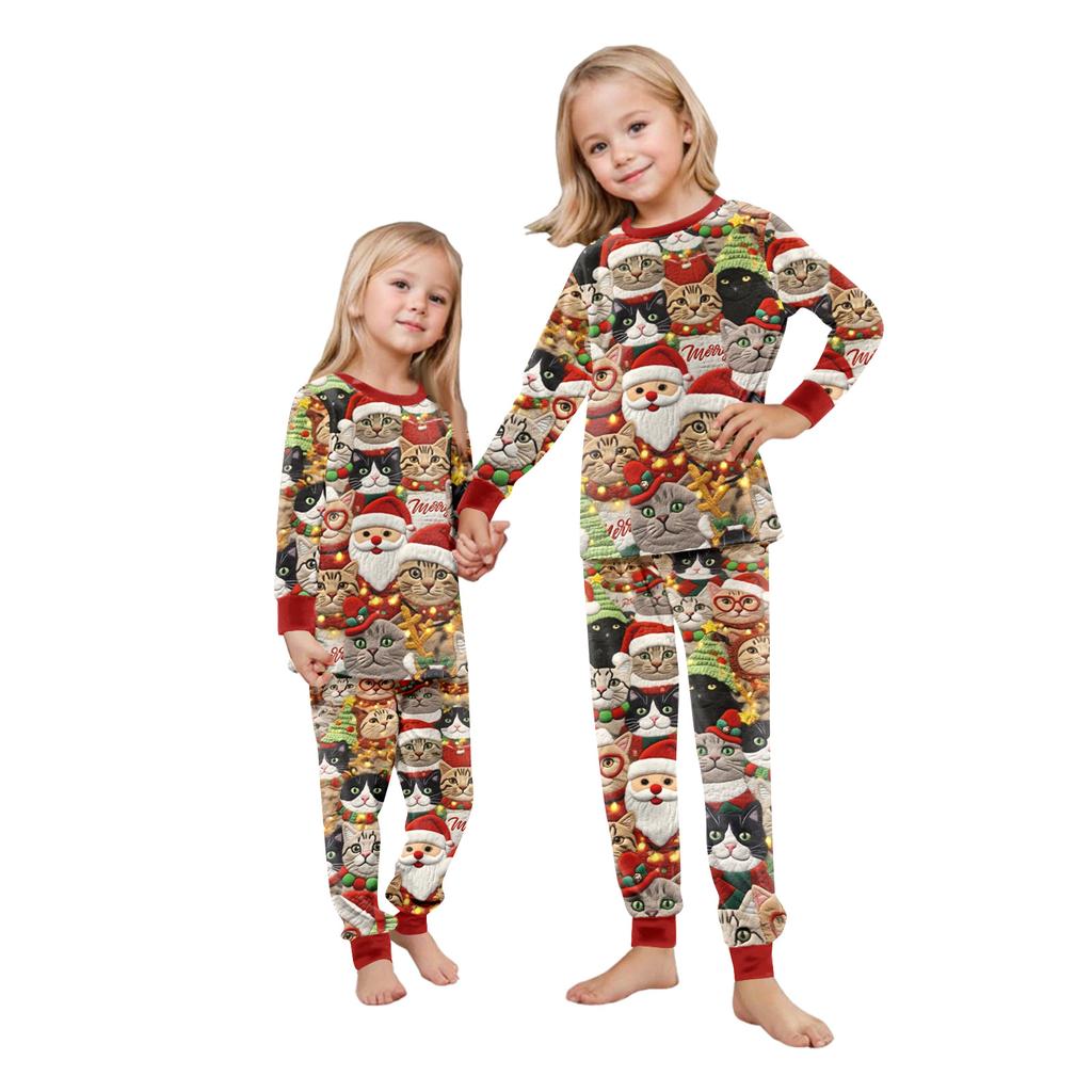 Matching Family Christmas Print Flannel Homewear Set Long-Sleeve Top And Pants