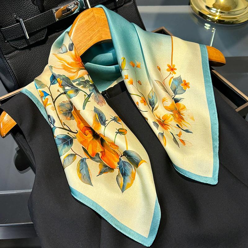 New 100% Natural Real Silk Scarf Women Bandana Square Scarves Wrap Kerchief Mulberry Fashion Luxury High Quality Hijab For Lady