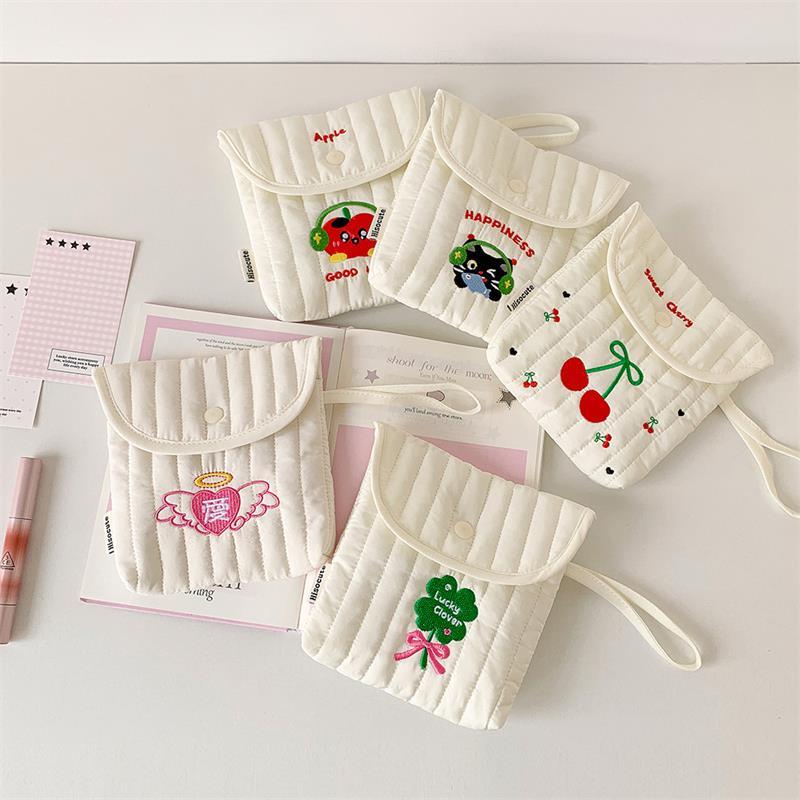 Милая сумка для хранения кота с вишней и яблоком, портативная ручная сумка для хранения гигиенических прокладок, большая вместимость, женская косметичка, подарки