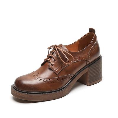 Брендовые женские весенне-осенние туфли-лодочки из натуральной кожи, лоферы из воловьей и свиной кожи, винтажные туфли-броги на шнуровке