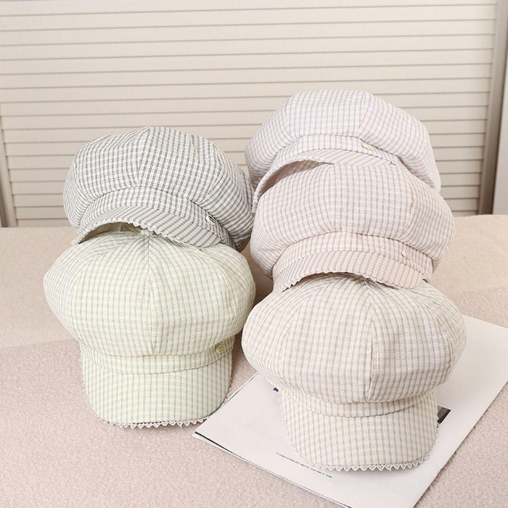 Тонкие клетчатые береты Y2k восьмиугольная шляпа новые кепки газетчика уличные