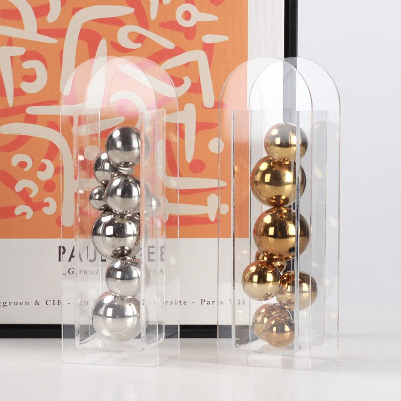 Acrylic Transparent Round Ball Vase Geometric Bead Point Stacked Balls Golden Ball Arch Flower Vase Home Decoration Accessories