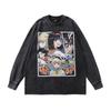 European And American Hip Hop Retro Old Long-Sleeved T-Shirt Men And Women Oversize Street Trendy Brand Couple Vintage Base