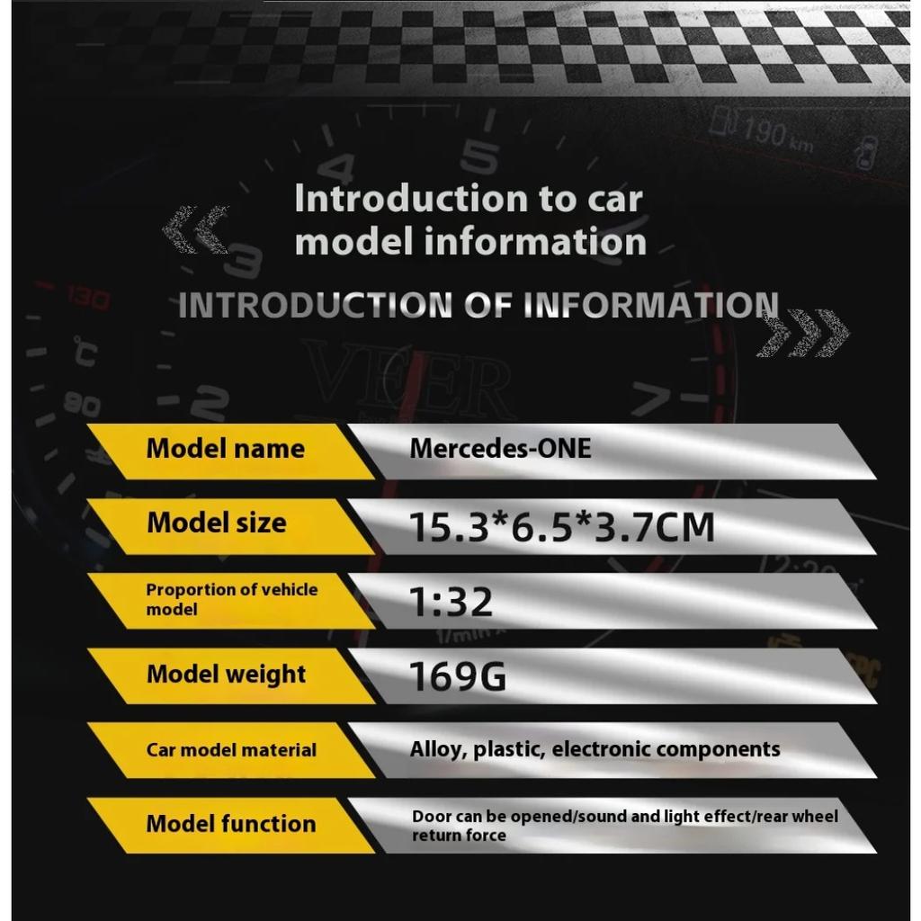 1/32 Mercedes-Benz ONE AMG Supercar Модель легкосплавного автомобиля Звук и свет Детская игрушка Коллекционные предметы Подарок на день рождения