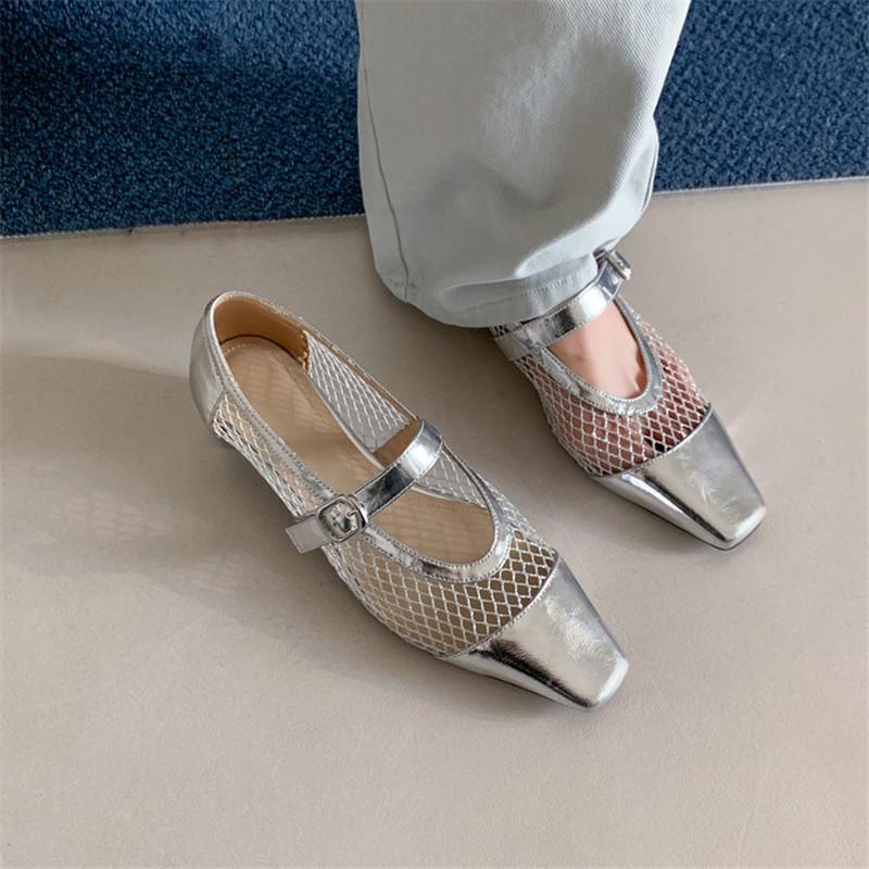 Модные новые летние сандалии Сандалии с квадратным носком для женщин Модные сандалии с сеткой и открытым носком на низком каблуке Женская обувь Туфли Мэри Джейн